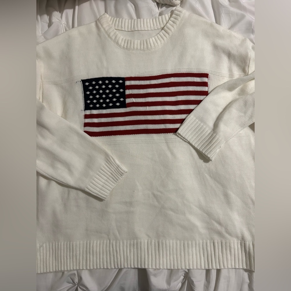 White Sweater with American Flag Design